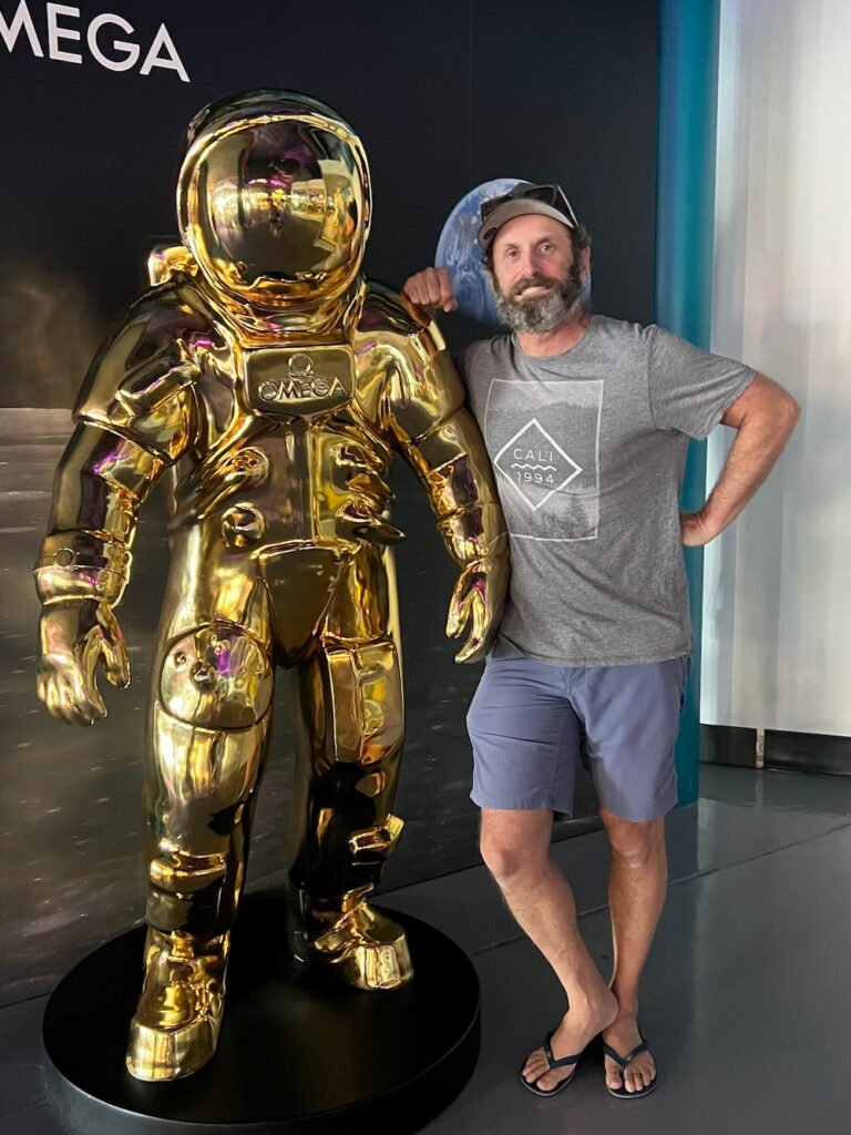 Michael with the gold Omega spacesuit