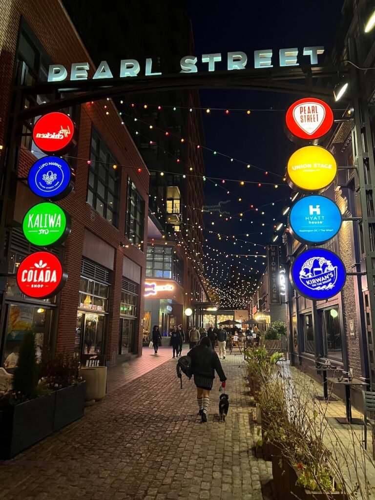 Pearl Street lit up
