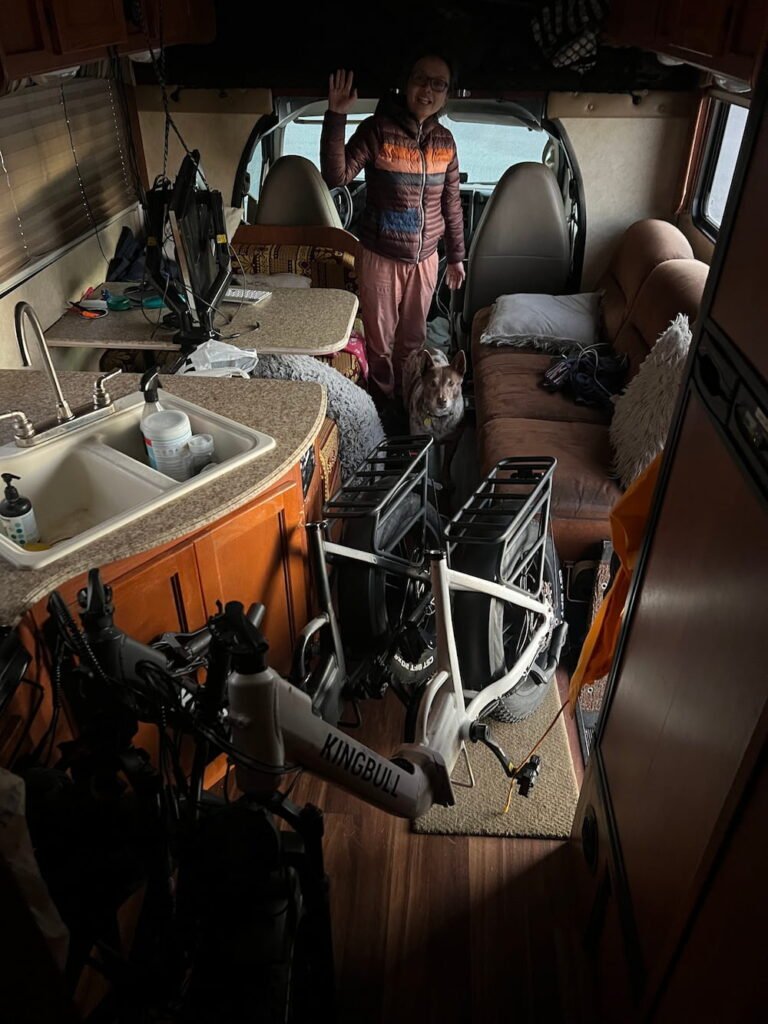 This is what the RV looks like when we bring the bikes in for the night